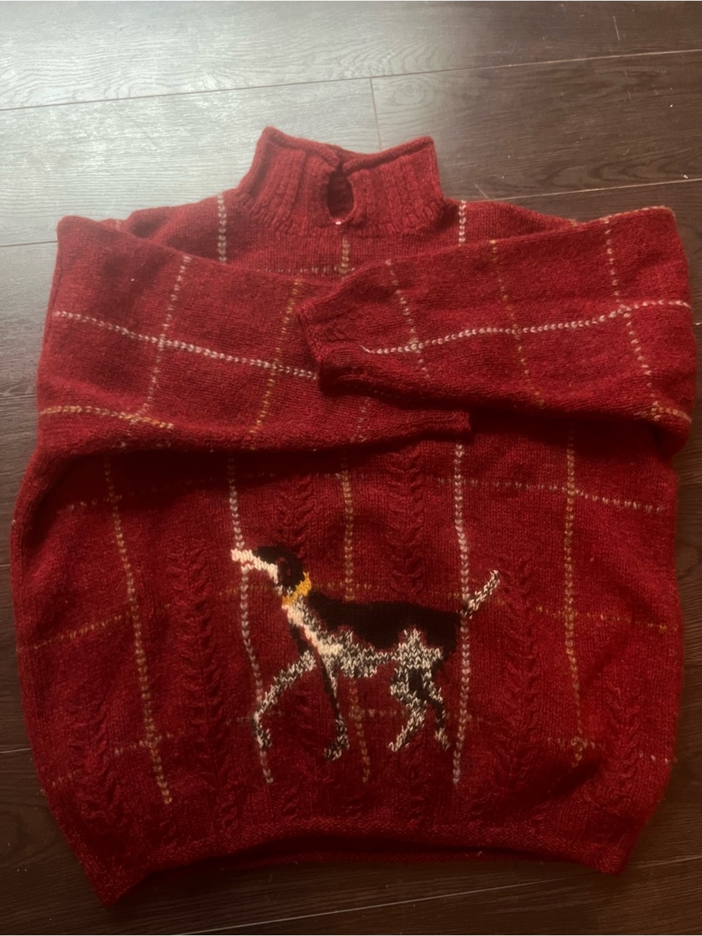Jade Red Turtleneck Sweater with Dog Intarsia